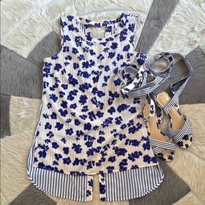 Cabi “Tied up” Floral Blue and White Strappy sandals style 6013